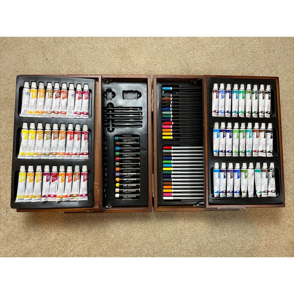 ART STUDIO BY BATTAT Set, Art Supplies, 2-Tier Wood Case, Very Lightly Used